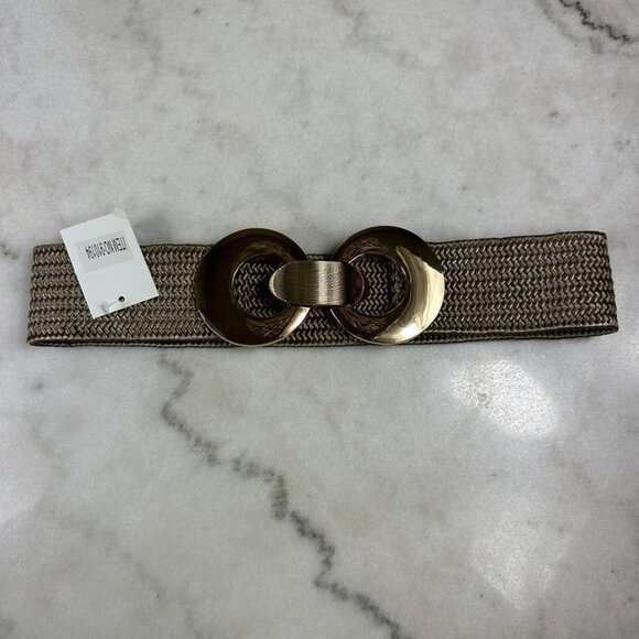 Wide Stretchable Elastic Waist Belt With Metal Double Gold Bucket - Picture 9 of 13